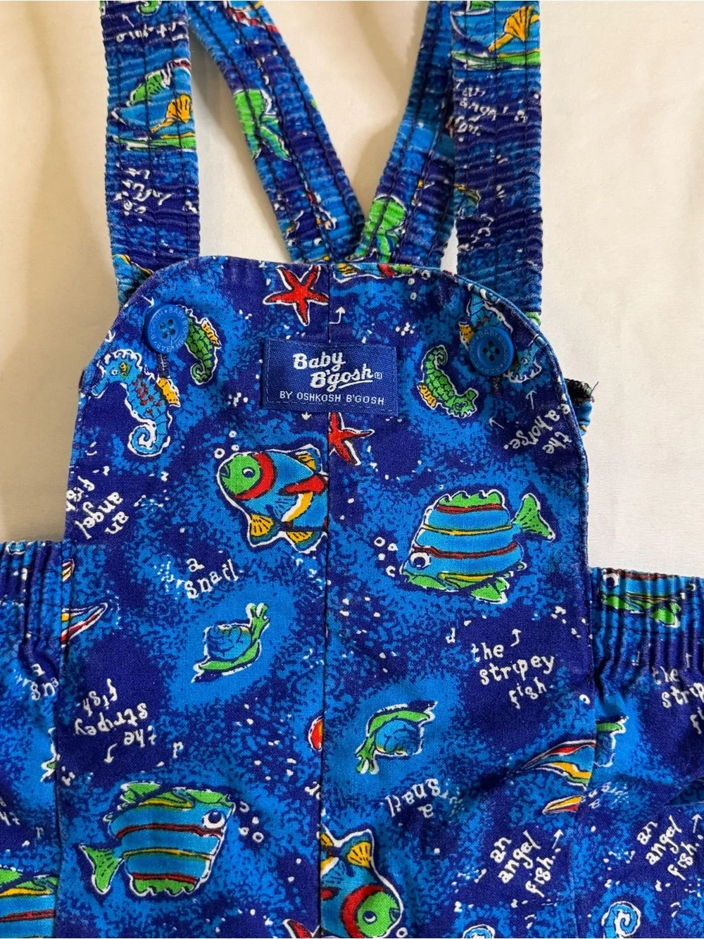 Vintage Baby B’gosh OshKosh Fish Ocean Print Shortalls Romper 18 Months Cotton